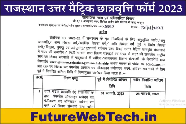 Rajasthan Uttar Matric Scholarship 2023 last date, form pdf, Rajasthan Uttar Matric chhatravritti 2023, uttar matric scholarship online form
